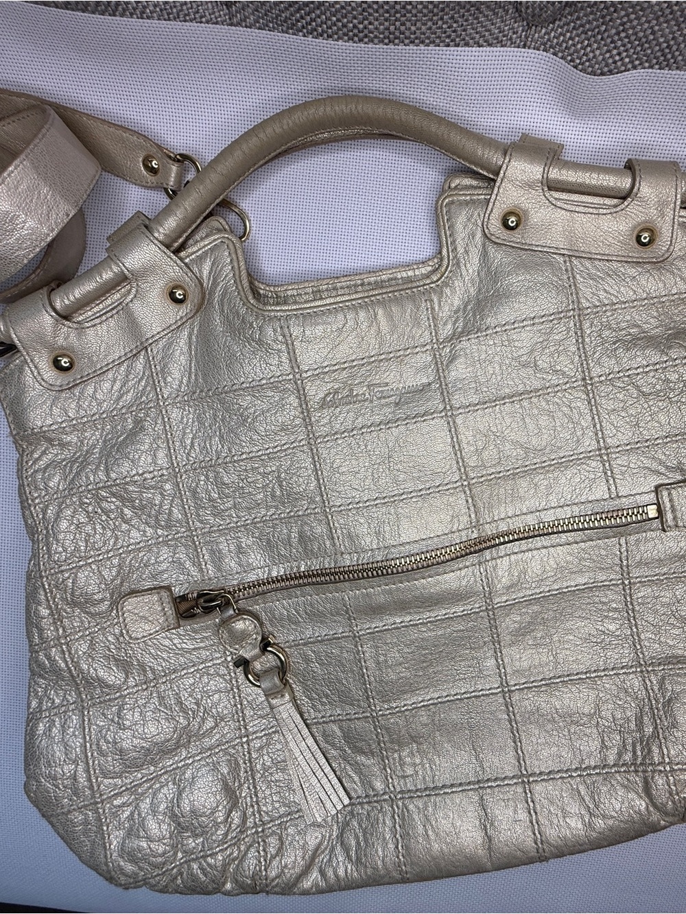 Salvatore Ferragamo Metallic Silver Quilted Shoulder Bag